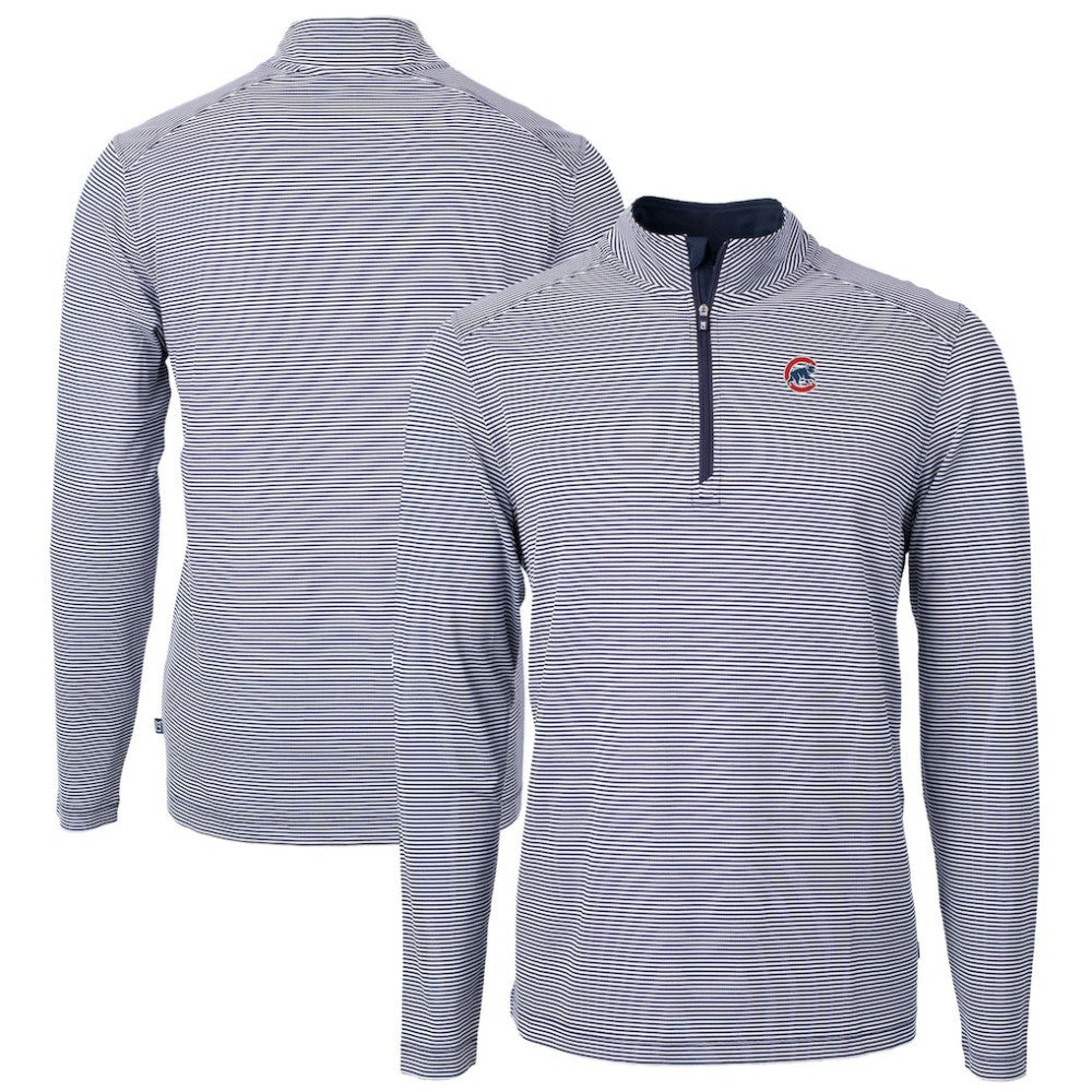 MLB Chicago Cubs Cutter & Buck Virtue Eco Pique Micro Stripe Recycled Quarter-Zip Pullover Top