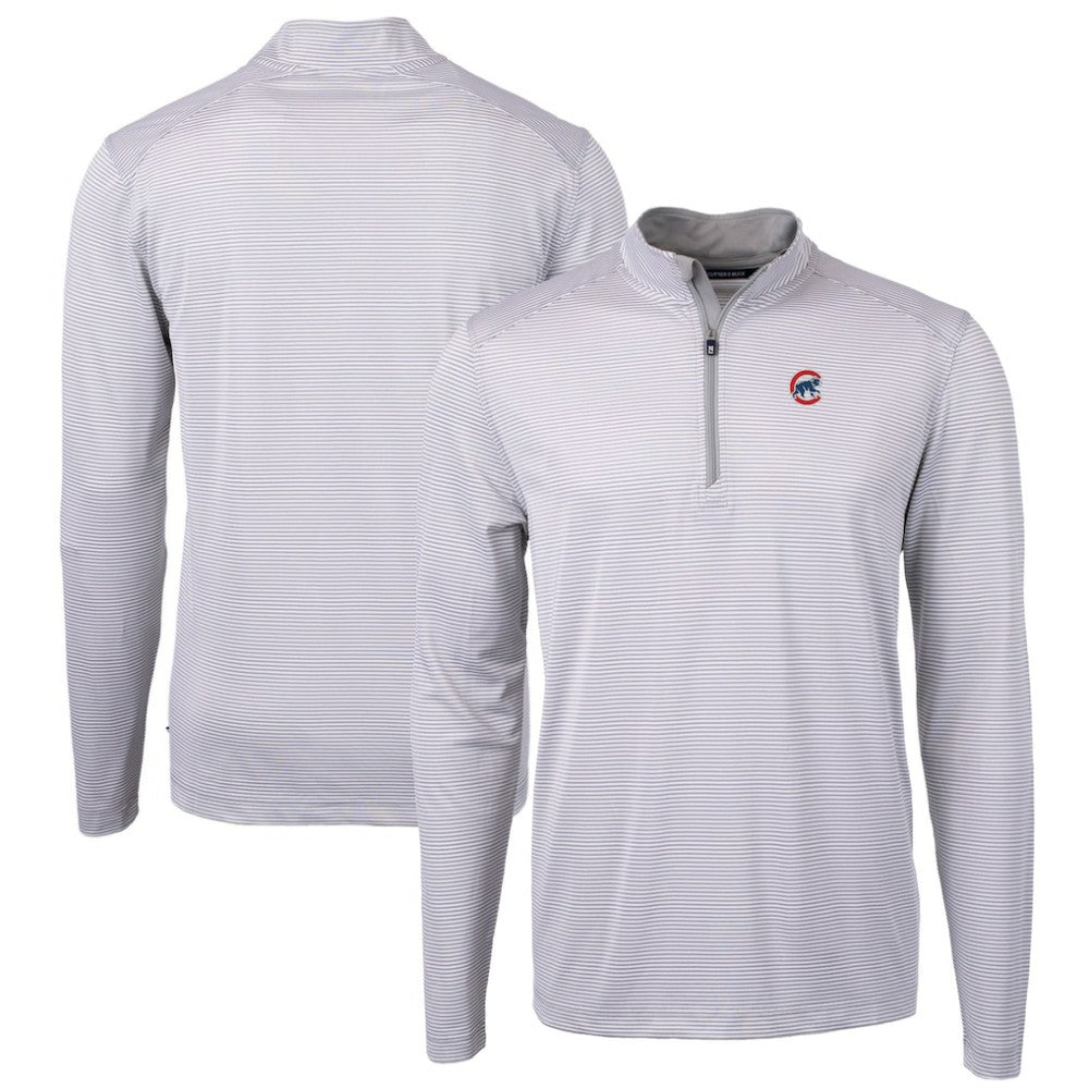 MLB Chicago Cubs Cutter & Buck Virtue Eco Pique Micro Stripe Recycled Quarter-Zip Pullover Top