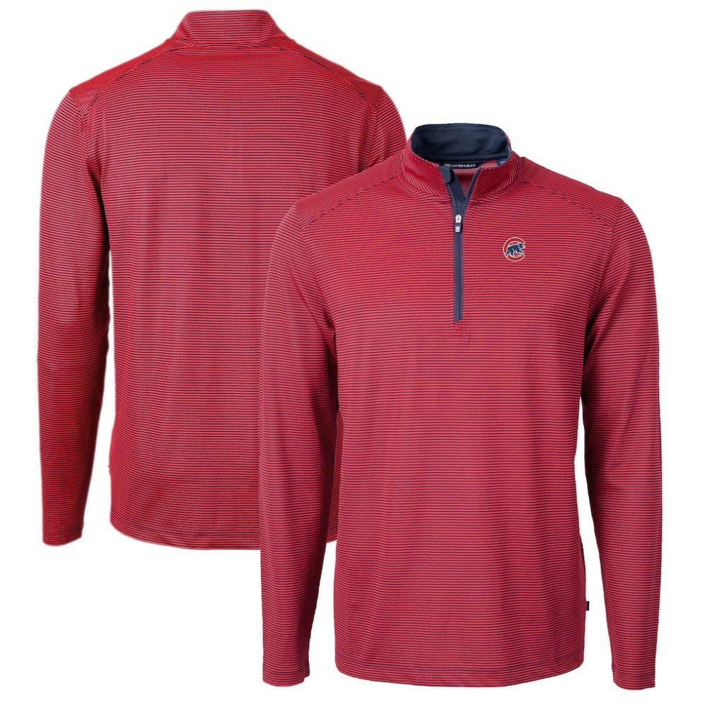 MLB Chicago Cubs Cutter & Buck Virtue Eco Pique Micro Stripe Recycled Quarter-Zip Pullover Top