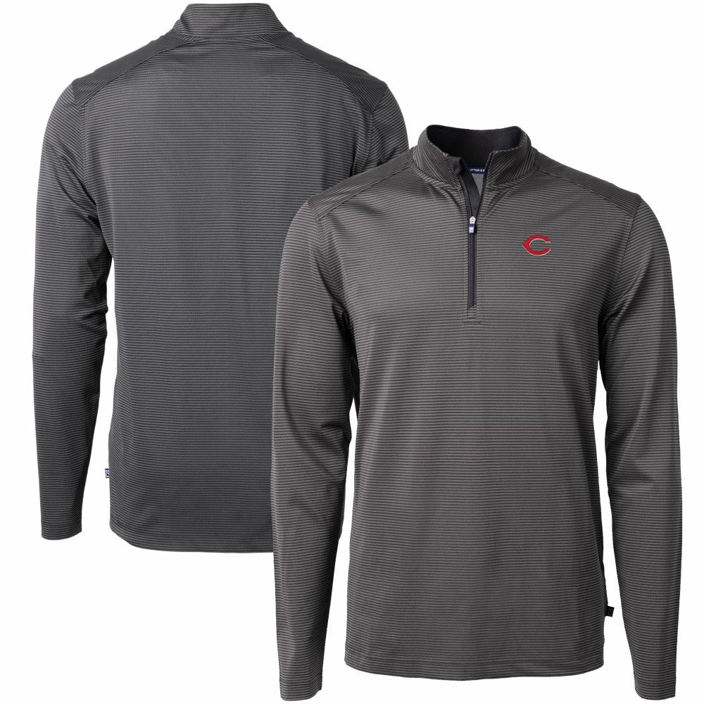 MLB Cincinnati Reds Cutter & Buck Virtue Eco Pique Micro Stripe Recycled Quarter-Zip Pullover Top