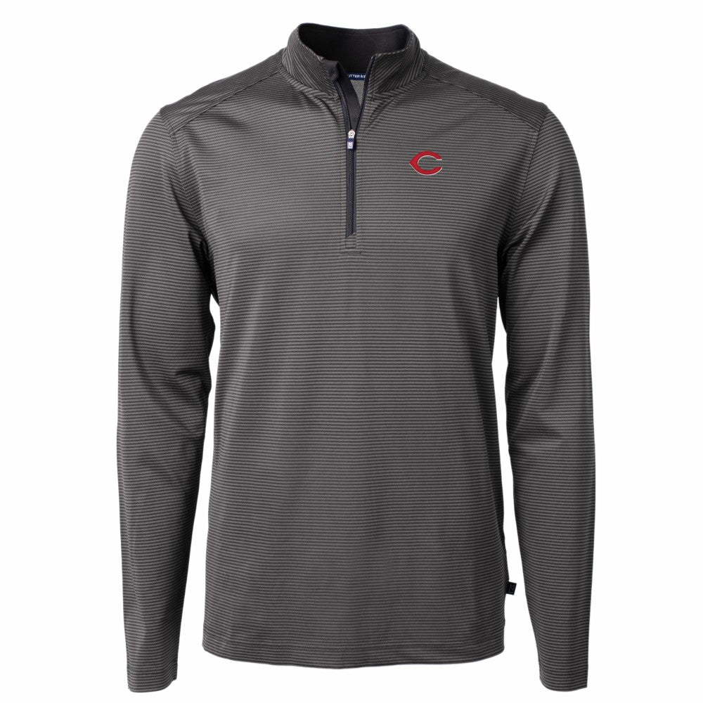 MLB Cincinnati Reds Cutter & Buck Virtue Eco Pique Micro Stripe Recycled Quarter-Zip Pullover Top