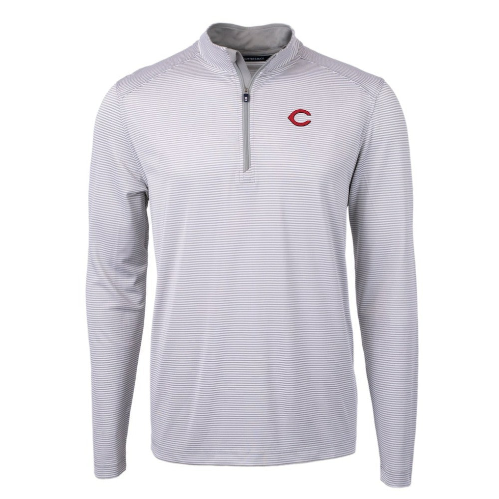 MLB Cincinnati Reds Cutter & Buck Virtue Eco Pique Micro Stripe Recycled Quarter-Zip Pullover Top