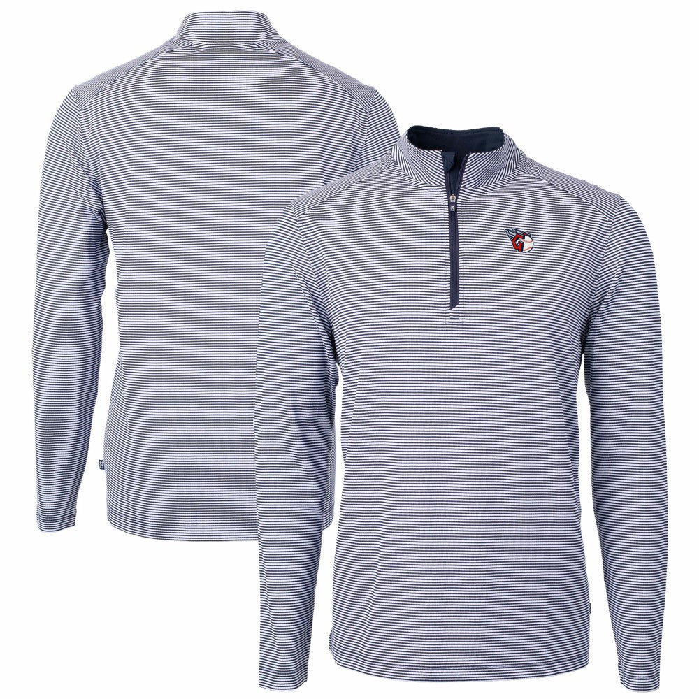 MLB Cleveland Guardians Cutter & Buck Virtue Eco Pique Micro Stripe Recycled Quarter-Zip Pullover Top