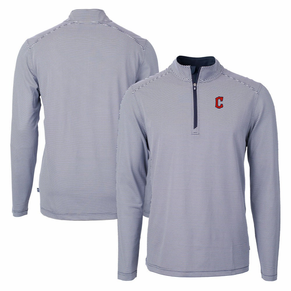 MLB Cleveland Guardians Cutter & Buck Virtue Eco Pique Micro Stripe Recycled Quarter-Zip Pullover Top