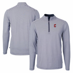 MLB Cleveland Guardians Cutter & Buck Virtue Eco Pique Micro Stripe Recycled Quarter-Zip Pullover Top