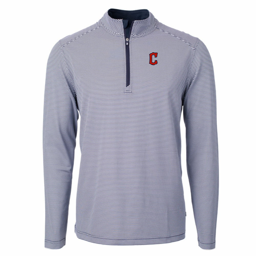 MLB Cleveland Guardians Cutter & Buck Virtue Eco Pique Micro Stripe Recycled Quarter-Zip Pullover Top