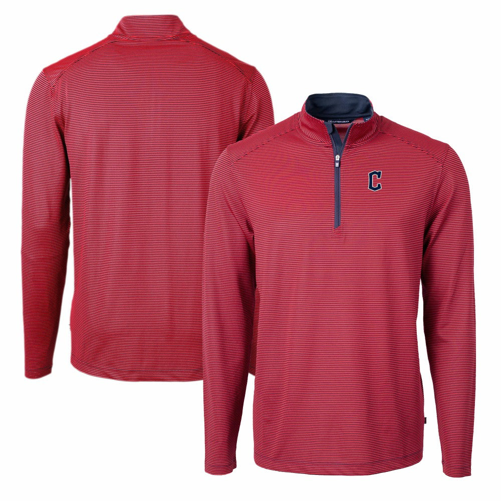 MLB Cleveland Guardians Cutter & Buck Virtue Eco Pique Micro Stripe Recycled Quarter-Zip Pullover Top