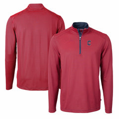 MLB Cleveland Guardians Cutter & Buck Virtue Eco Pique Micro Stripe Recycled Quarter-Zip Pullover Top