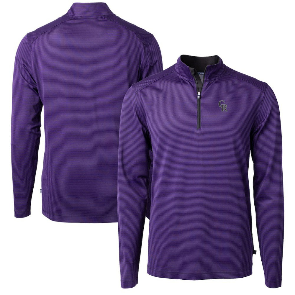 MLB Colorado Rockies Cutter & Buck Virtue Eco Pique Micro Stripe Recycled Quarter-Zip Pullover Top