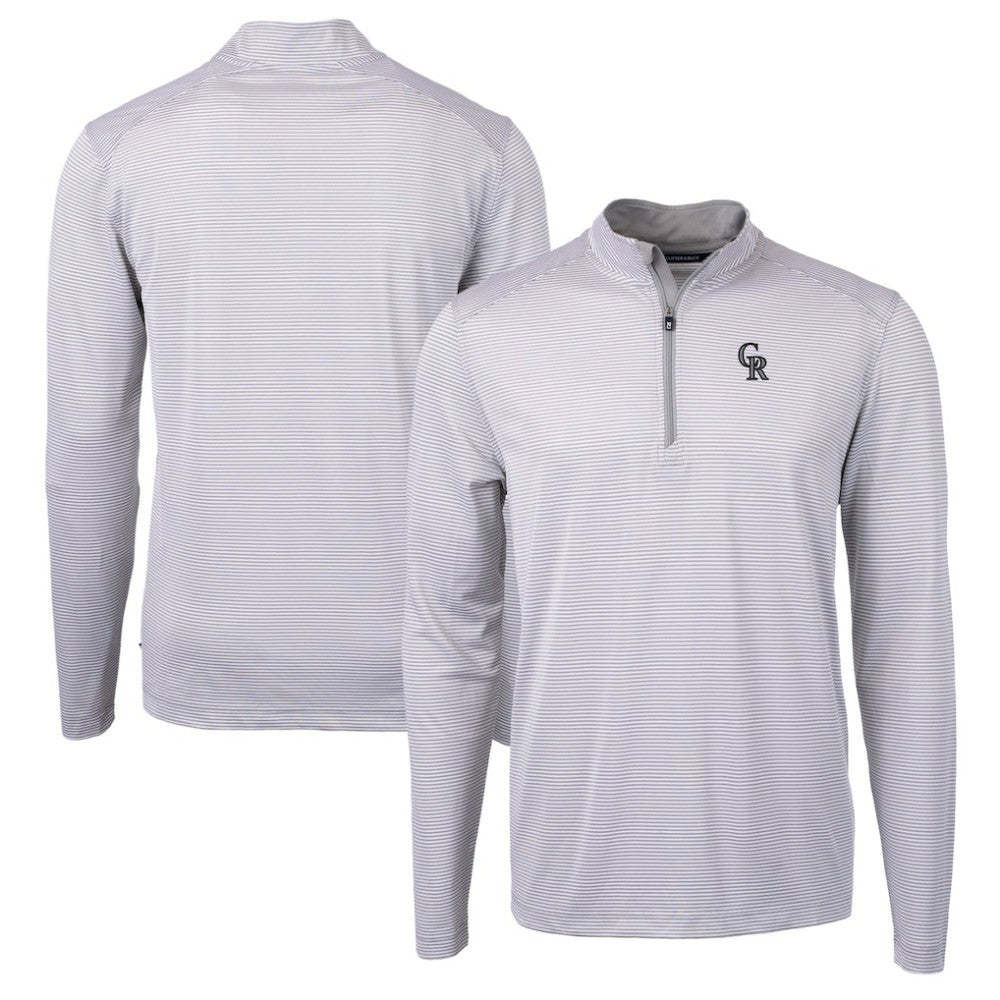 MLB Colorado Rockies Cutter & Buck Virtue Eco Pique Micro Stripe Recycled Quarter-Zip Pullover Top