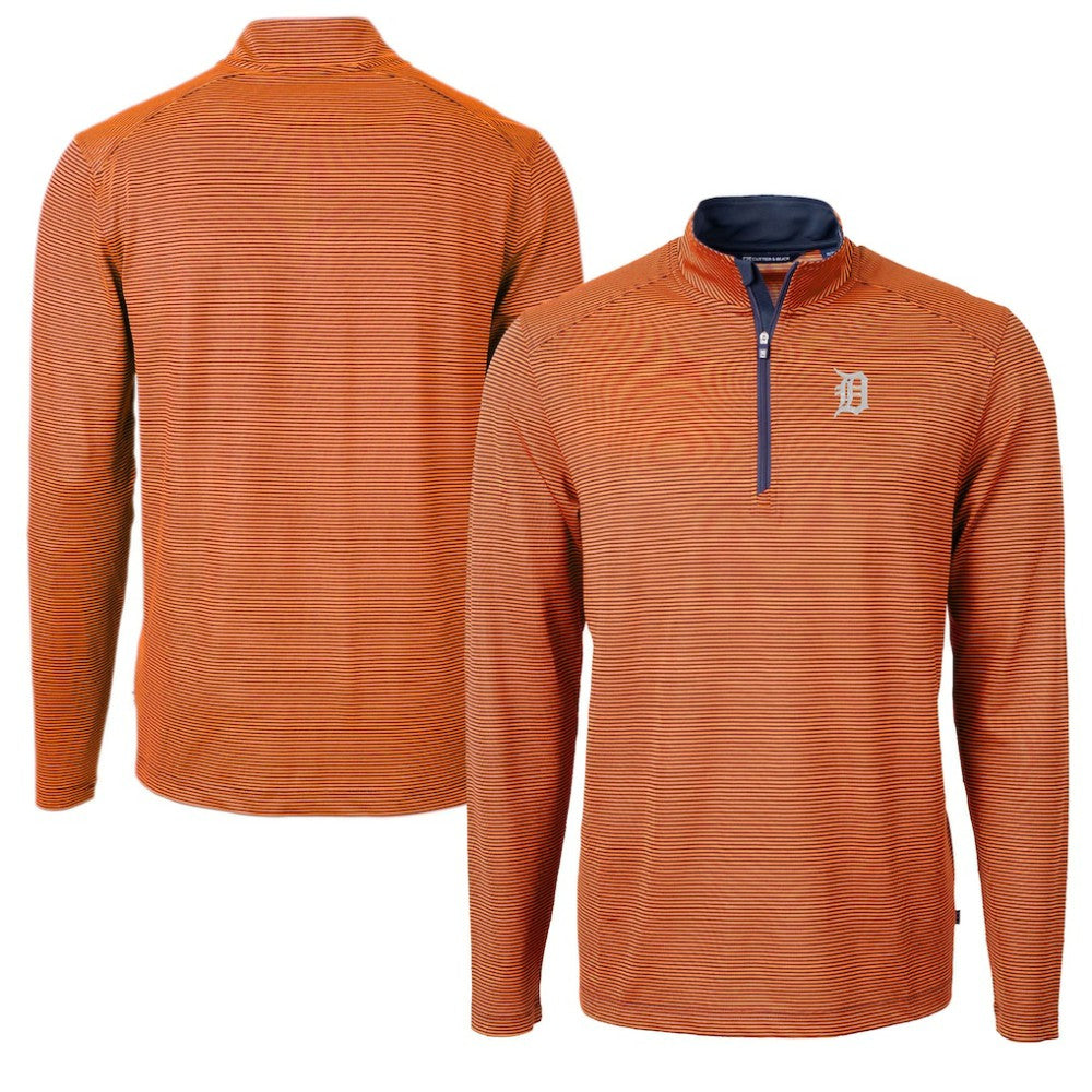 MLB Detroit Tigers Cutter & Buck Virtue Eco Pique Micro Stripe Recycled Quarter-Zip Pullover Top