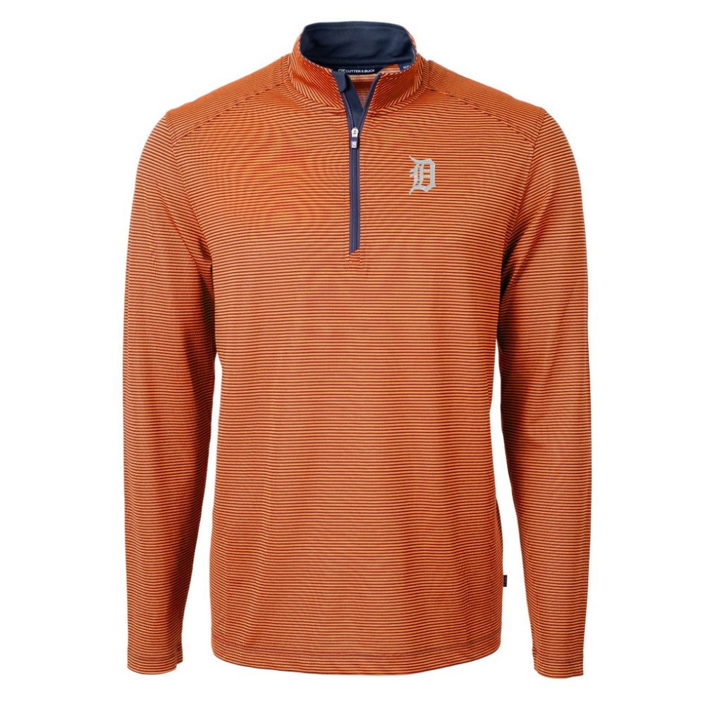 MLB Detroit Tigers Cutter & Buck Virtue Eco Pique Micro Stripe Recycled Quarter-Zip Pullover Top