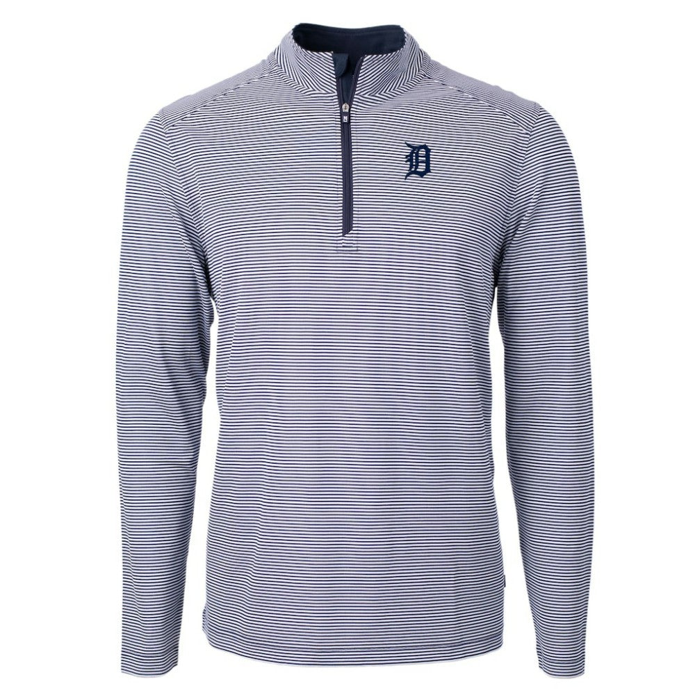MLB Detroit Tigers Cutter & Buck Virtue Eco Pique Micro Stripe Recycled Quarter-Zip Pullover Top