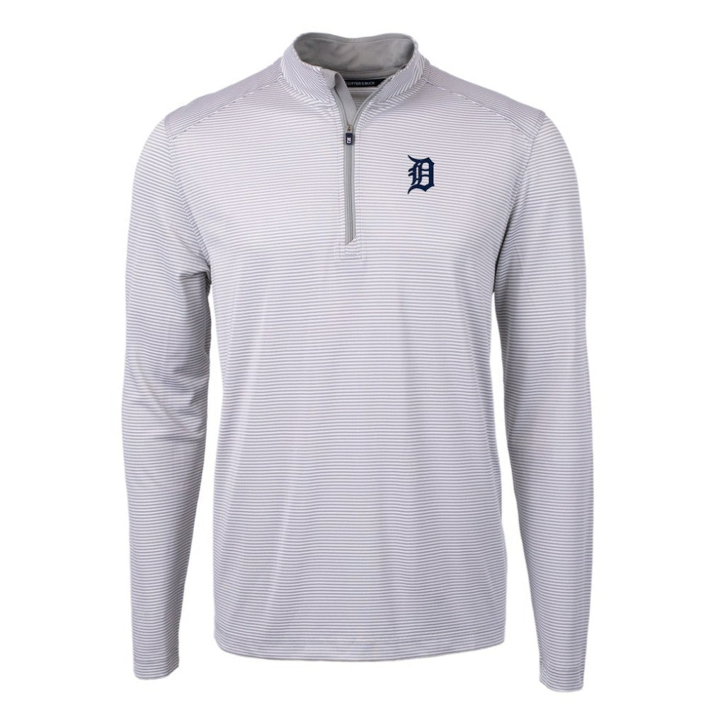 MLB Detroit Tigers Cutter & Buck Virtue Eco Pique Micro Stripe Recycled Quarter-Zip Pullover Top