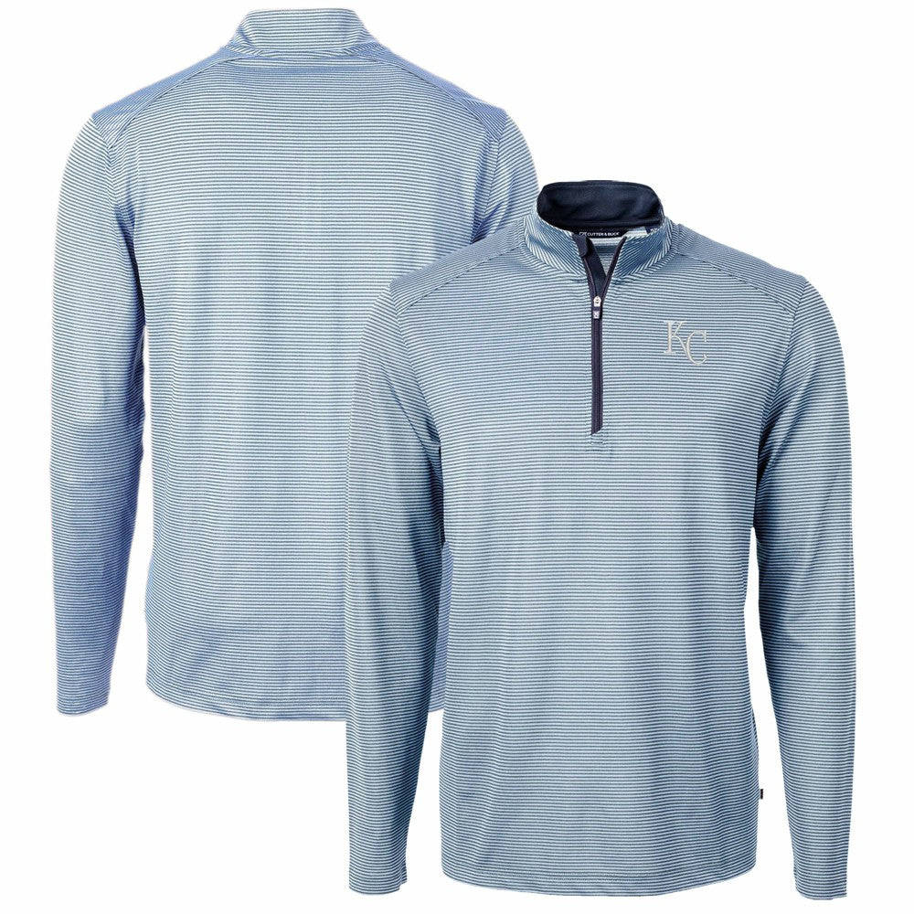 MLB Kansas City Royals Cutter & Buck Virtue Eco Pique Micro Stripe Recycled Quarter-Zip Pullover Top