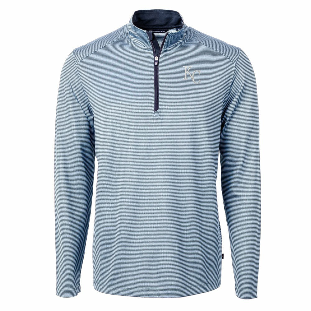 MLB Kansas City Royals Cutter & Buck Virtue Eco Pique Micro Stripe Recycled Quarter-Zip Pullover Top
