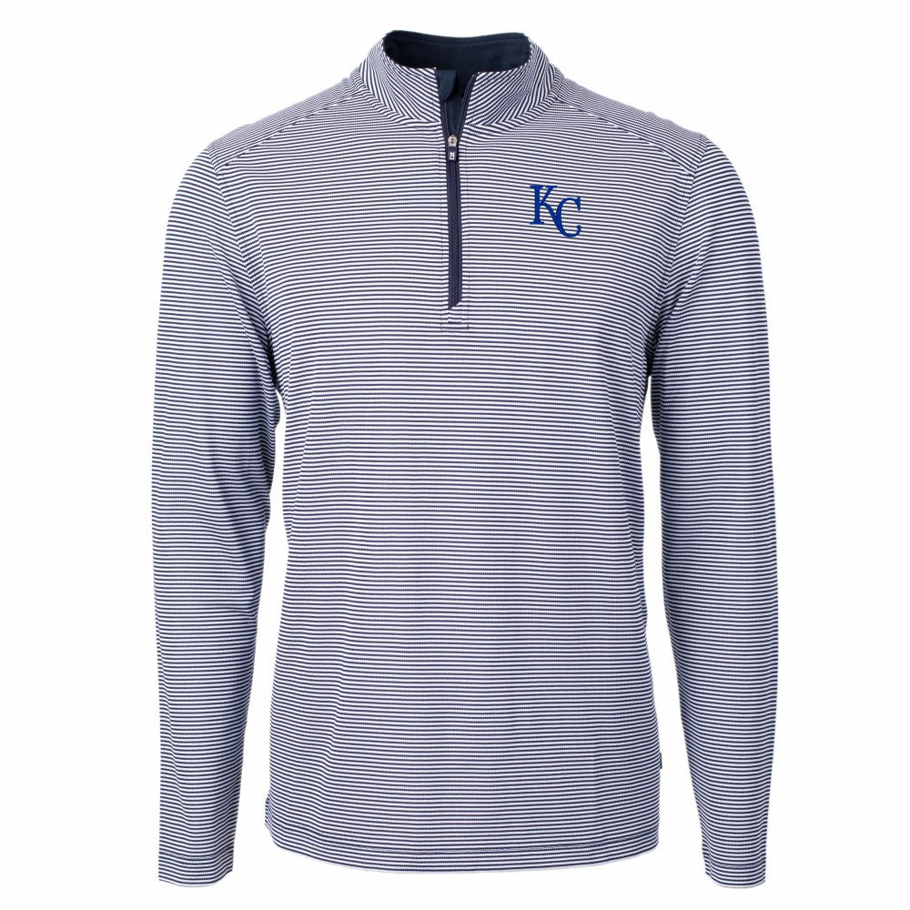 MLB Kansas City Royals Cutter & Buck Virtue Eco Pique Micro Stripe Recycled Quarter-Zip Pullover Top