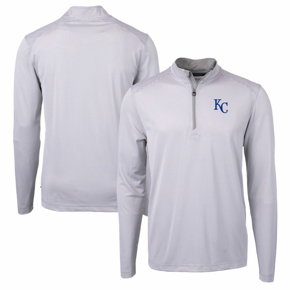 MLB Kansas City Royals Cutter & Buck Virtue Eco Pique Micro Stripe Recycled Quarter-Zip Pullover Top