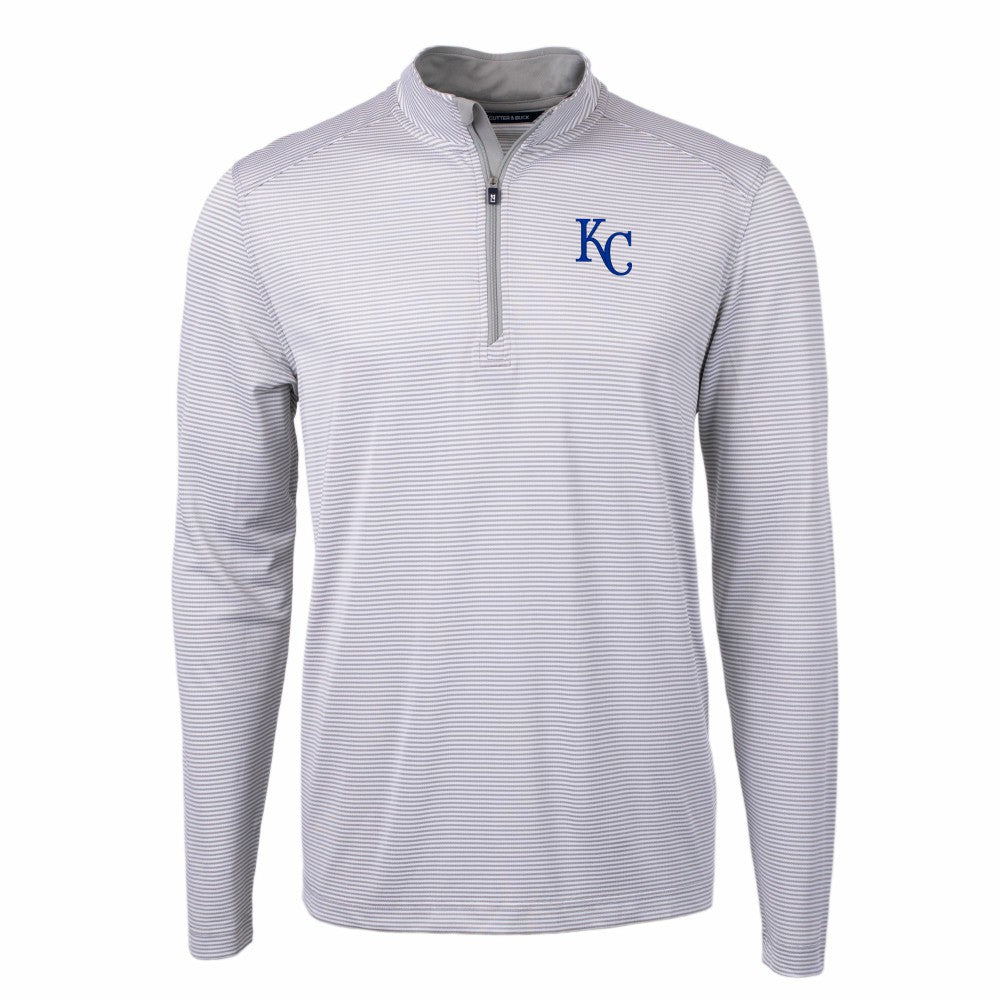 MLB Kansas City Royals Cutter & Buck Virtue Eco Pique Micro Stripe Recycled Quarter-Zip Pullover Top