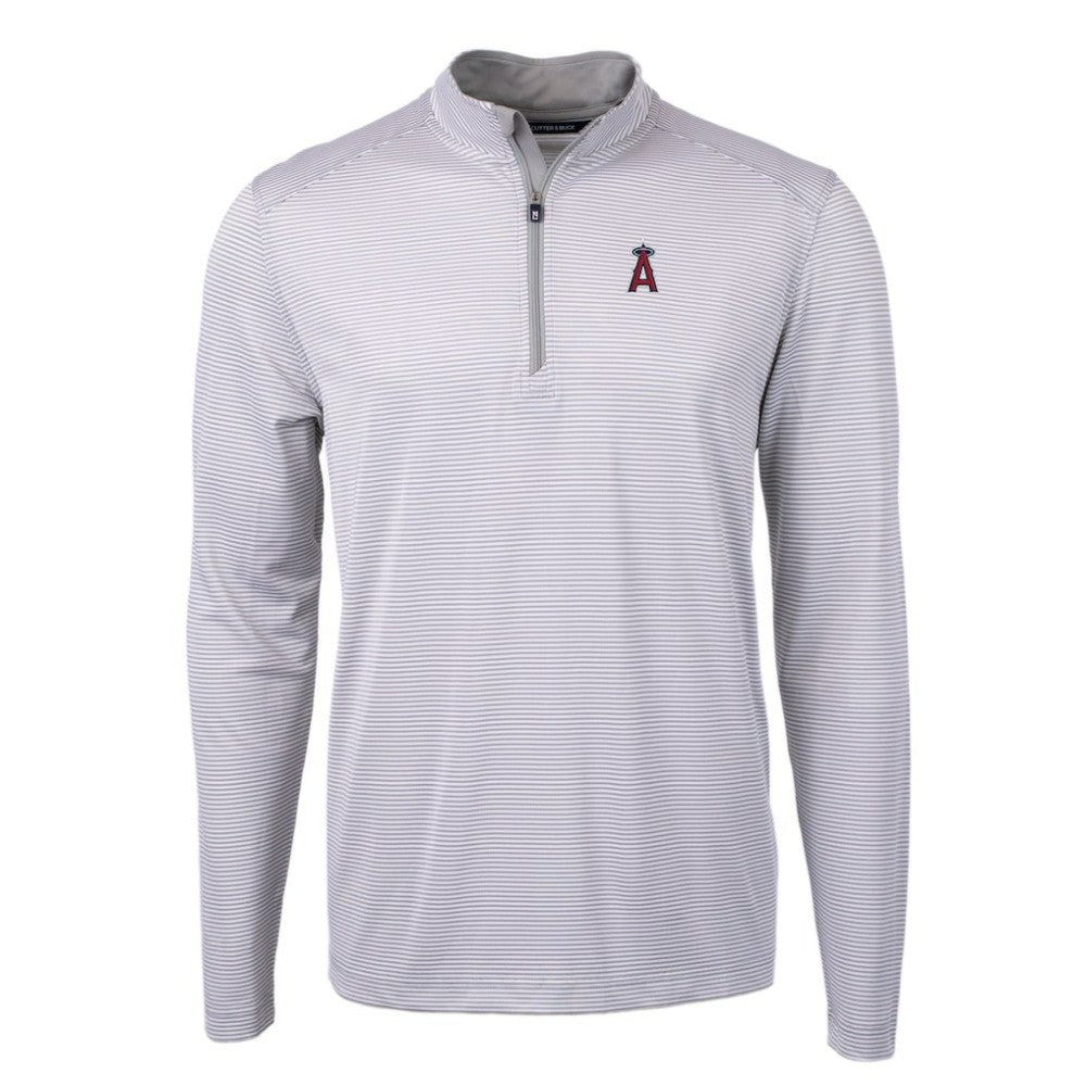 MLB Los Angeles Angels Cutter & Buck Virtue Eco Pique Micro Stripe Recycled Quarter-Zip Pullover Top
