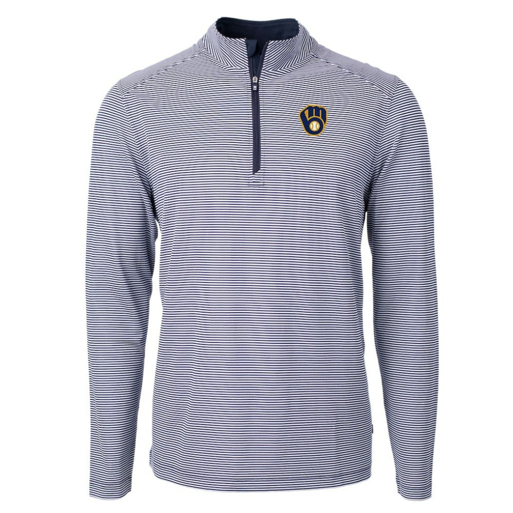 MLB Milwaukee Brewers Cutter & Buck Virtue Eco Pique Micro Stripe Recycled Quarter-Zip Pullover Top