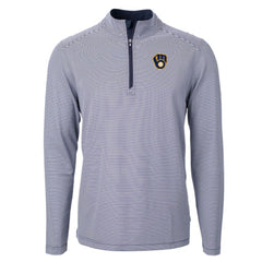 MLB Milwaukee Brewers Cutter & Buck Virtue Eco Pique Micro Stripe Recycled Quarter-Zip Pullover Top