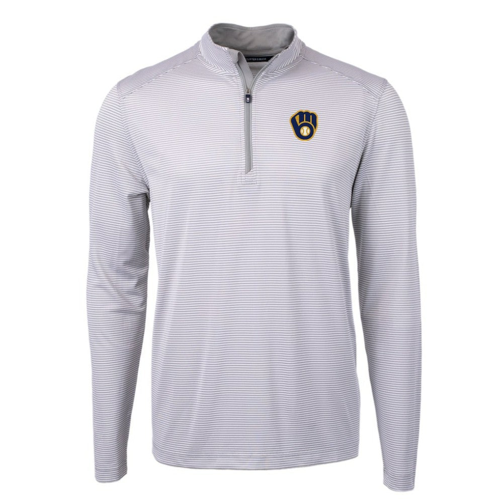 MLB Milwaukee Brewers Cutter & Buck Virtue Eco Pique Micro Stripe Recycled Quarter-Zip Pullover Top