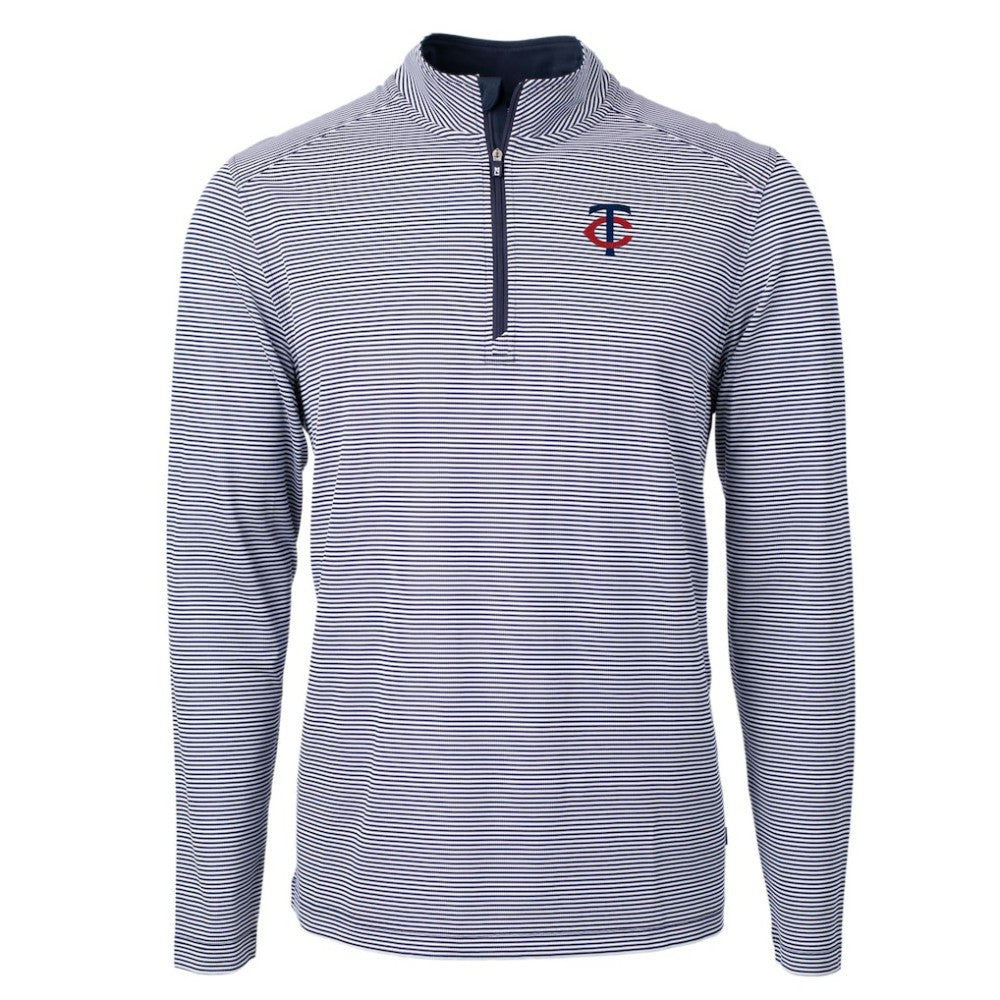 MLB Minnesota Twins Cutter & Buck Virtue Eco Pique Micro Stripe Recycled Quarter-Zip Pullover Top