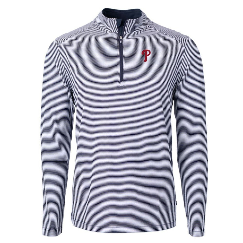 MLB Philadelphia Phillies Cutter & Buck Virtue Eco Pique Micro Stripe Recycled Quarter-Zip Pullover Top