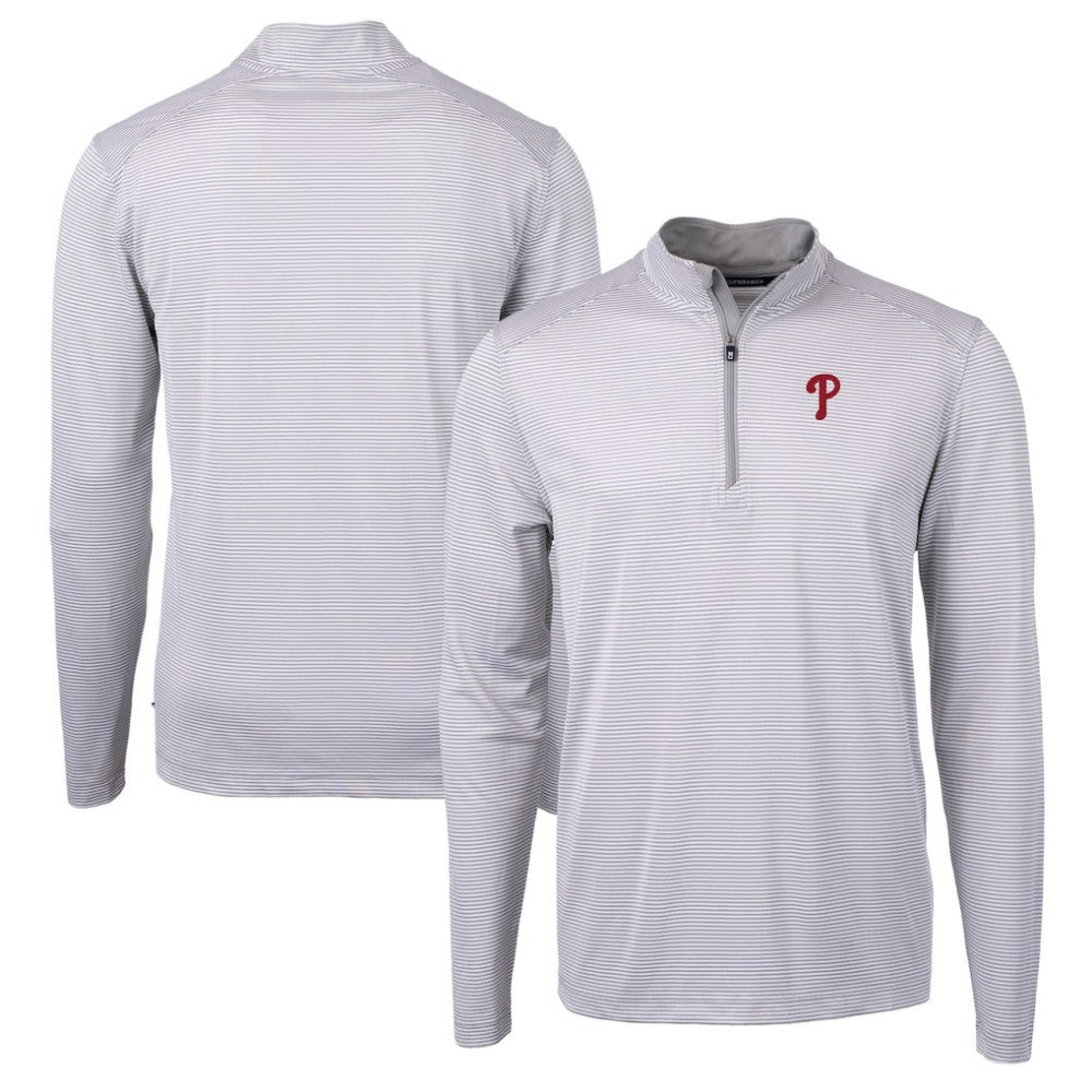 MLB Philadelphia Phillies Cutter & Buck Virtue Eco Pique Micro Stripe Recycled Quarter-Zip Pullover Top