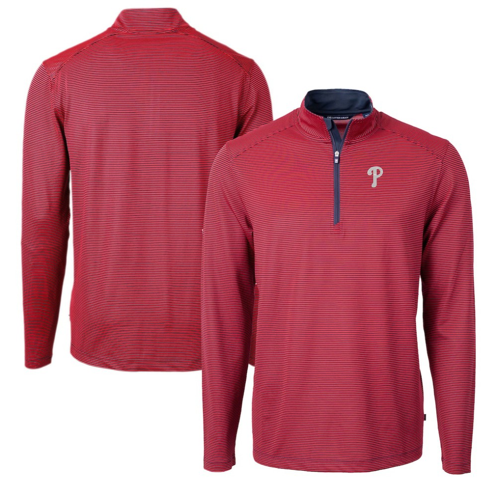 MLB Philadelphia Phillies Cutter & Buck Virtue Eco Pique Micro Stripe Recycled Quarter-Zip Pullover Top