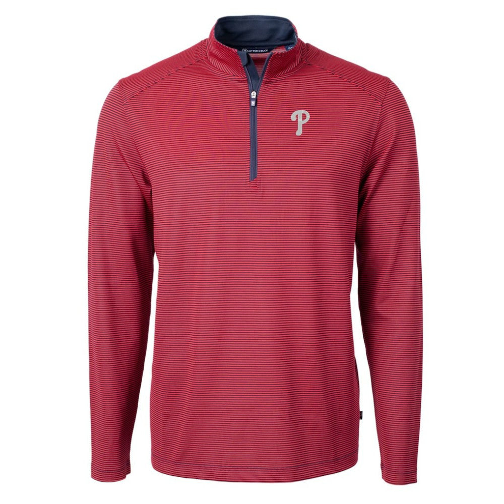 MLB Philadelphia Phillies Cutter & Buck Virtue Eco Pique Micro Stripe Recycled Quarter-Zip Pullover Top