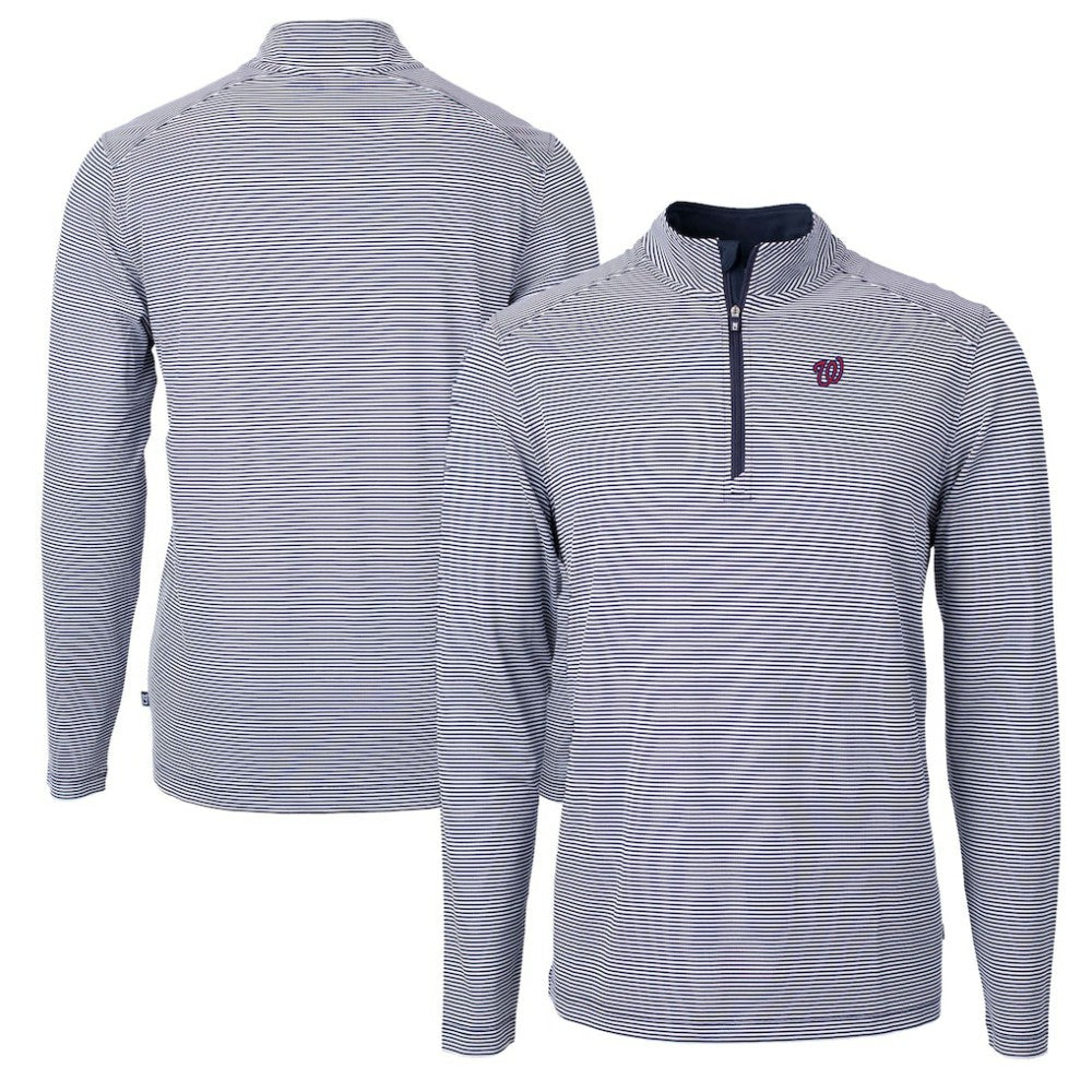 MLB Washington Nationals Cutter & Buck Virtue Eco Pique Micro Stripe Recycled Quarter-Zip Pullover Top