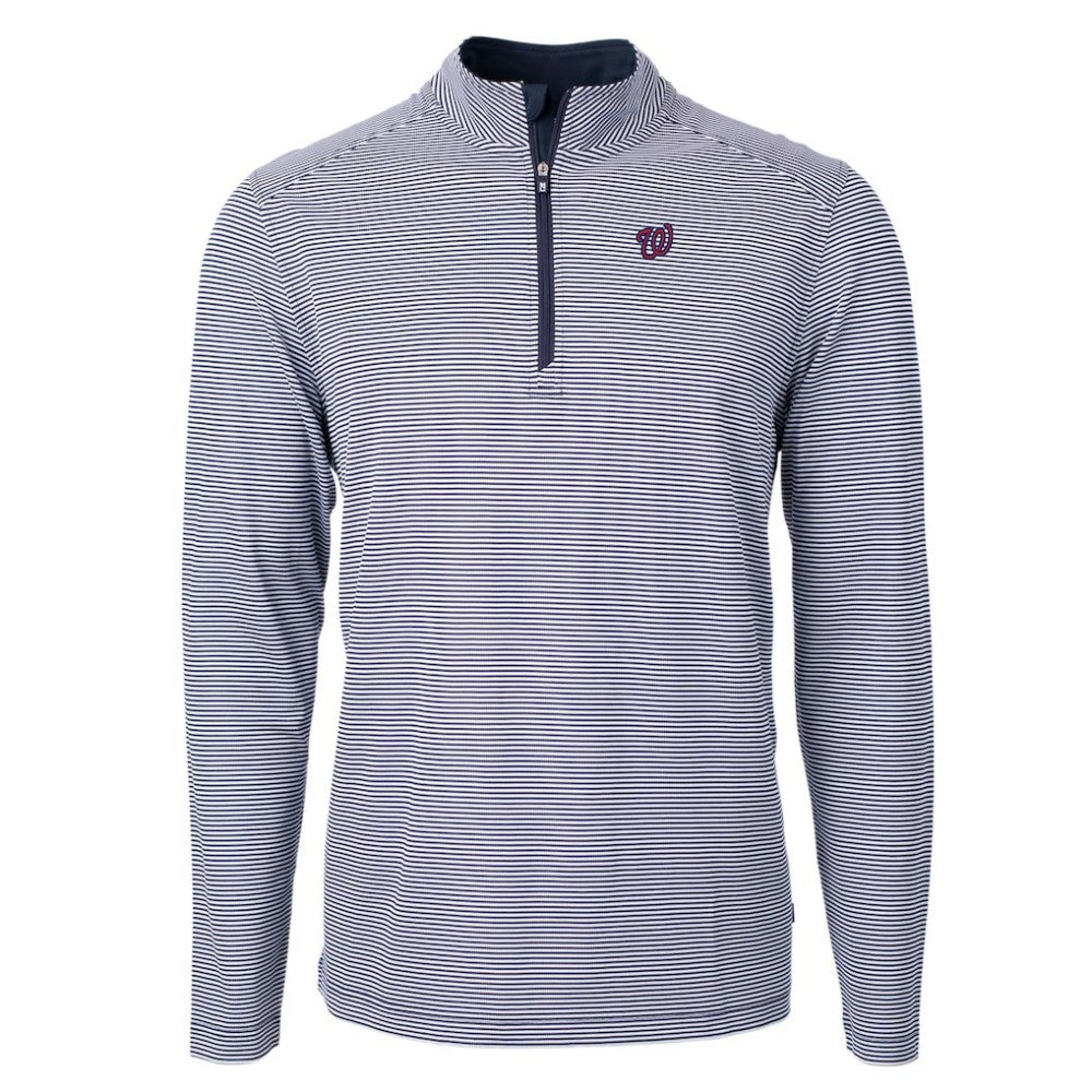 MLB Washington Nationals Cutter & Buck Virtue Eco Pique Micro Stripe Recycled Quarter-Zip Pullover Top