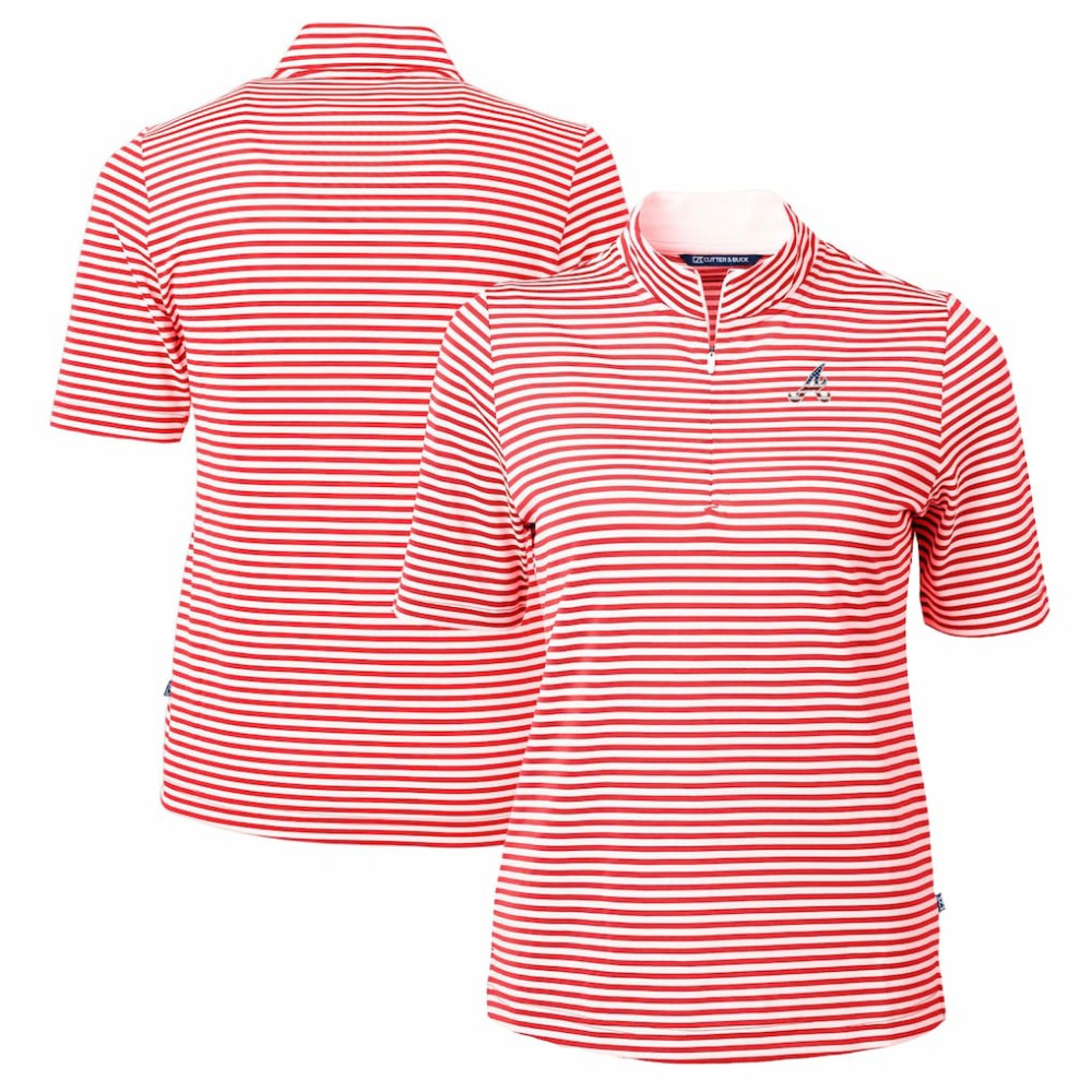 MLB Atlanta Braves Cutter & Buck Women's Virtue Eco Pique Stripe Recycled Quarter-Zip Pullover Top
