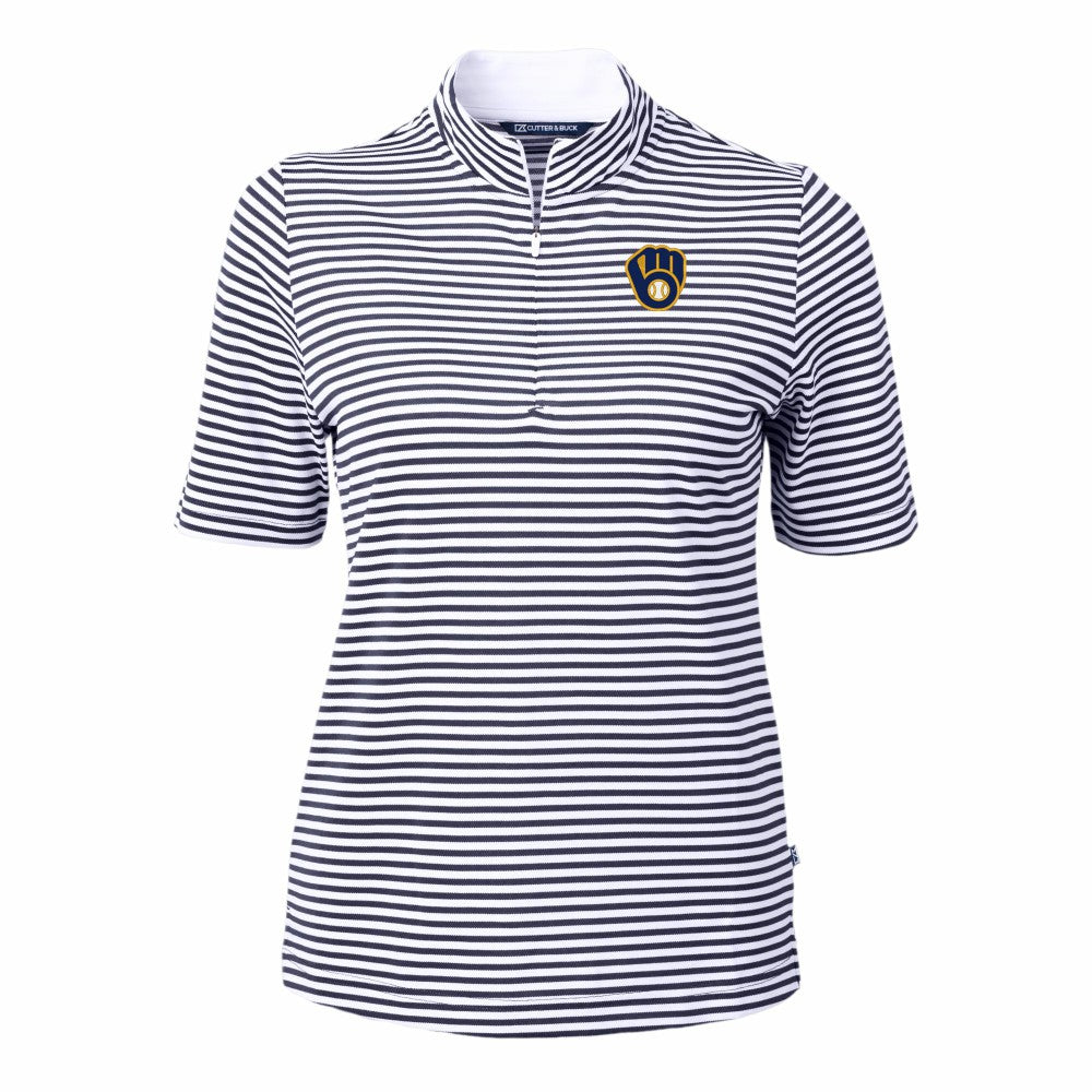 MLB Milwaukee Brewers Cutter & Buck Women's Virtue Eco Pique Stripe Top