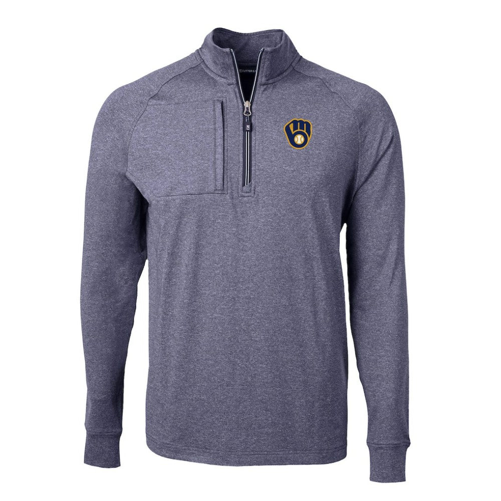 MLB Milwaukee Brewers Cutter & Buck Big & Tall Adapt Eco Knit Stretch Recycled Quarter-Zip Pullover Top
