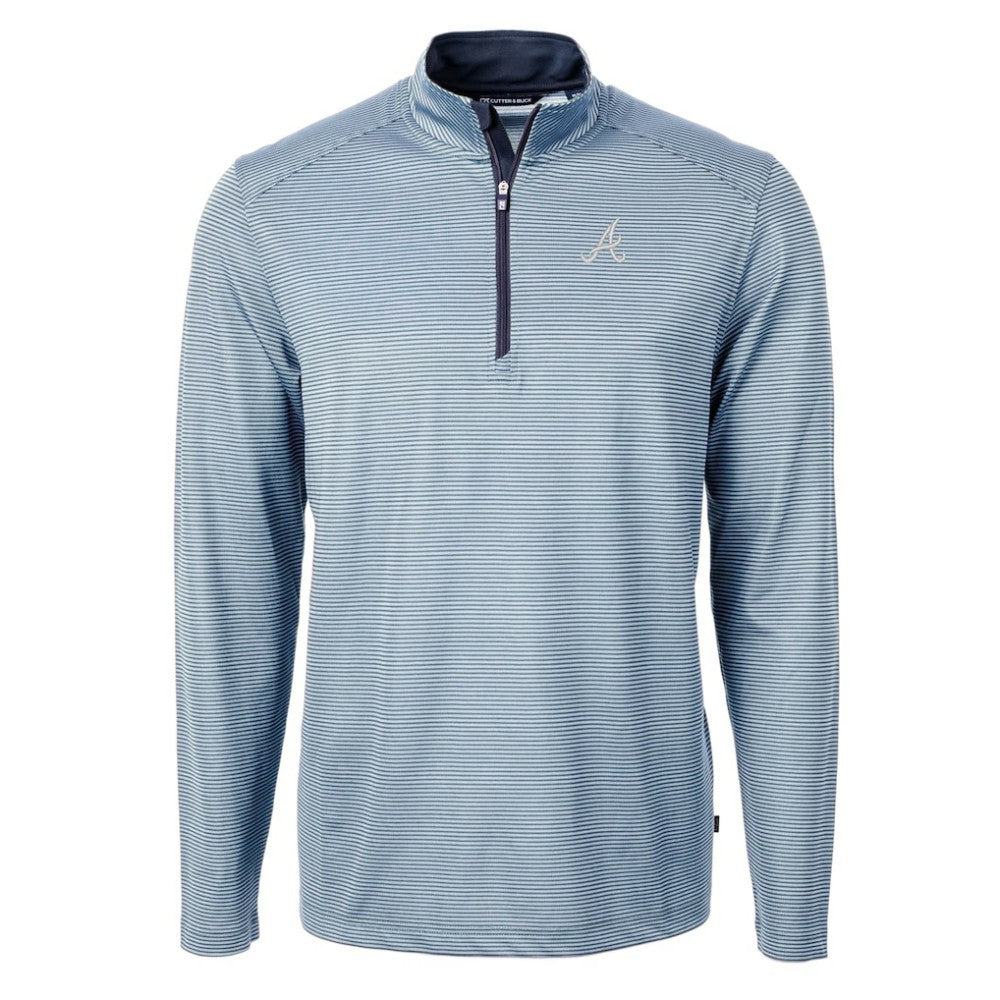 MLB Atlanta Braves Cutter & Buck Virtue Eco Pique Micro Stripe Big & Tall Recycled Quarter-Zip Pullover Top