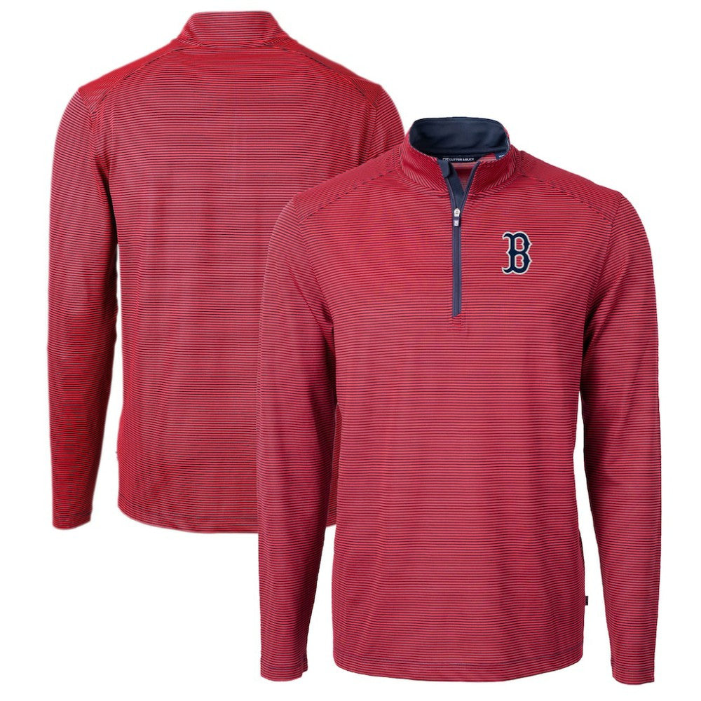 MLB Boston Red Sox Cutter & Buck Virtue Eco Pique Micro Stripe Big & Tall Recycled Quarter-Zip Pullover Top