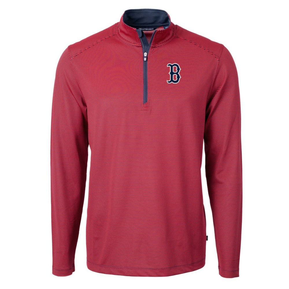 MLB Boston Red Sox Cutter & Buck Virtue Eco Pique Micro Stripe Big & Tall Recycled Quarter-Zip Pullover Top