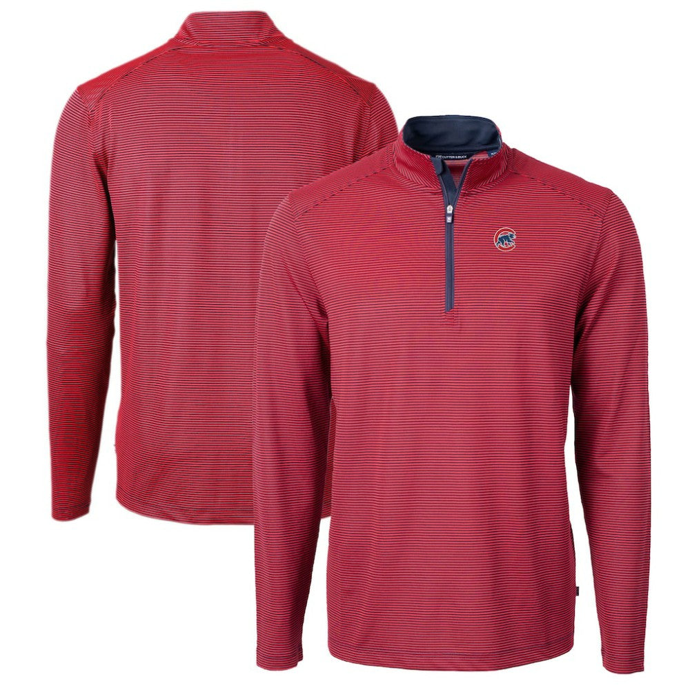 MLB Chicago Cubs Cutter & Buck Virtue Eco Pique Micro Stripe Big & Tall Recycled Quarter-Zip Pullover Top