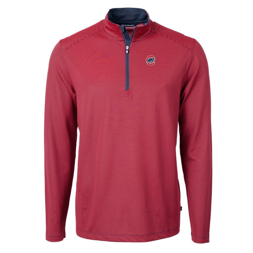 MLB Chicago Cubs Cutter & Buck Virtue Eco Pique Micro Stripe Big & Tall Recycled Quarter-Zip Pullover Top