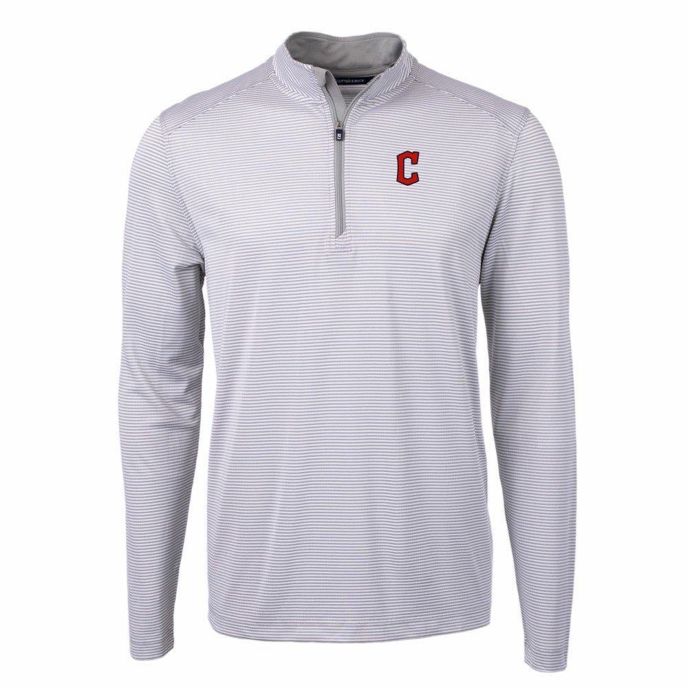 MLB Cleveland Guardians Cutter & Buck Virtue Eco Pique Micro Stripe Big & Tall Recycled Quarter-Zip Pullover Top