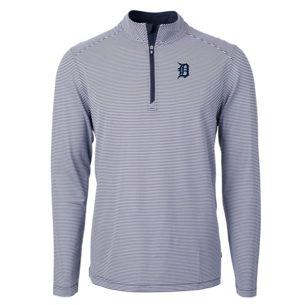 MLB Detroit Tigers Cutter & Buck Virtue Eco Pique Micro Stripe Big & Tall Recycled Quarter-Zip Pullover Top