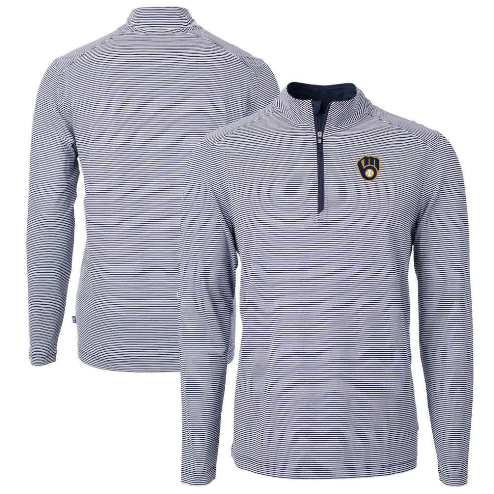 MLB Milwaukee Brewers Cutter & Buck Virtue Eco Pique Micro Stripe Big & Tall Recycled Quarter-Zip Pullover Top