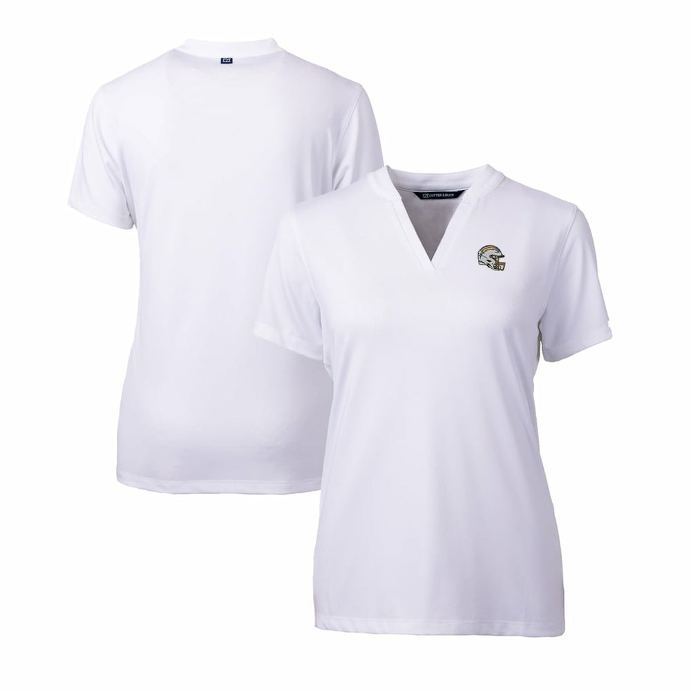 Cutter & Buck Women's Helmet Logo DryTec Forge Stretch V-Neck Blade Top - Los Angeles Chargers
