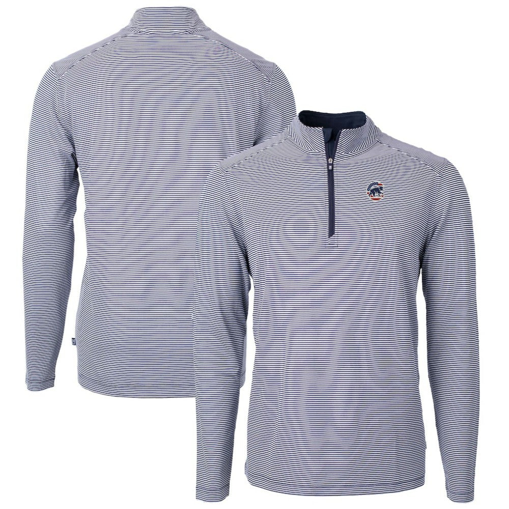 MLB Chicago Cubs Cutter & Buck Americana Logo Virtue Eco Pique Stripe Recycled Quarter-Zip Pullover Top