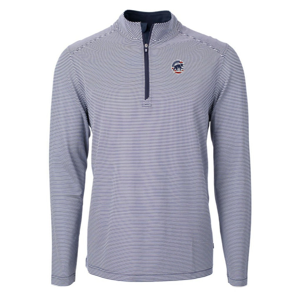 MLB Chicago Cubs Cutter & Buck Americana Logo Virtue Eco Pique Stripe Recycled Quarter-Zip Pullover Top