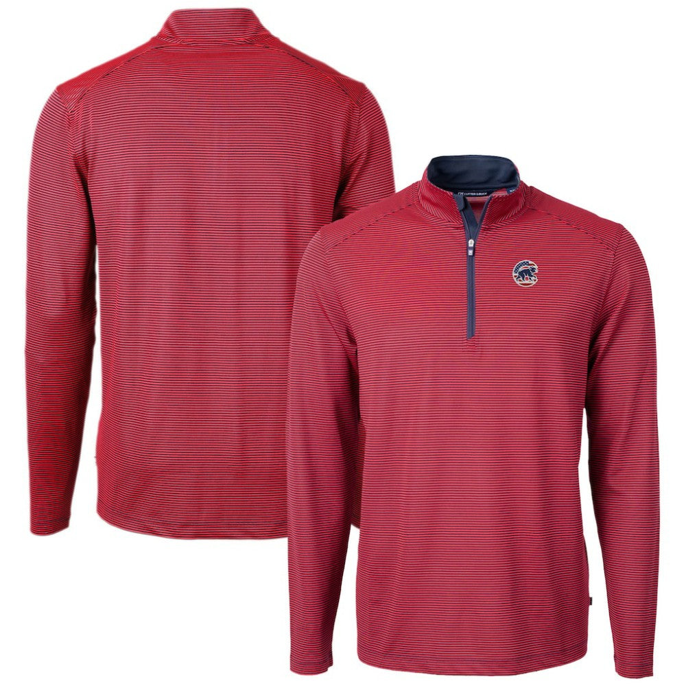 MLB Chicago Cubs Cutter & Buck Americana Logo Virtue Eco Pique Stripe Recycled Quarter-Zip Pullover Top