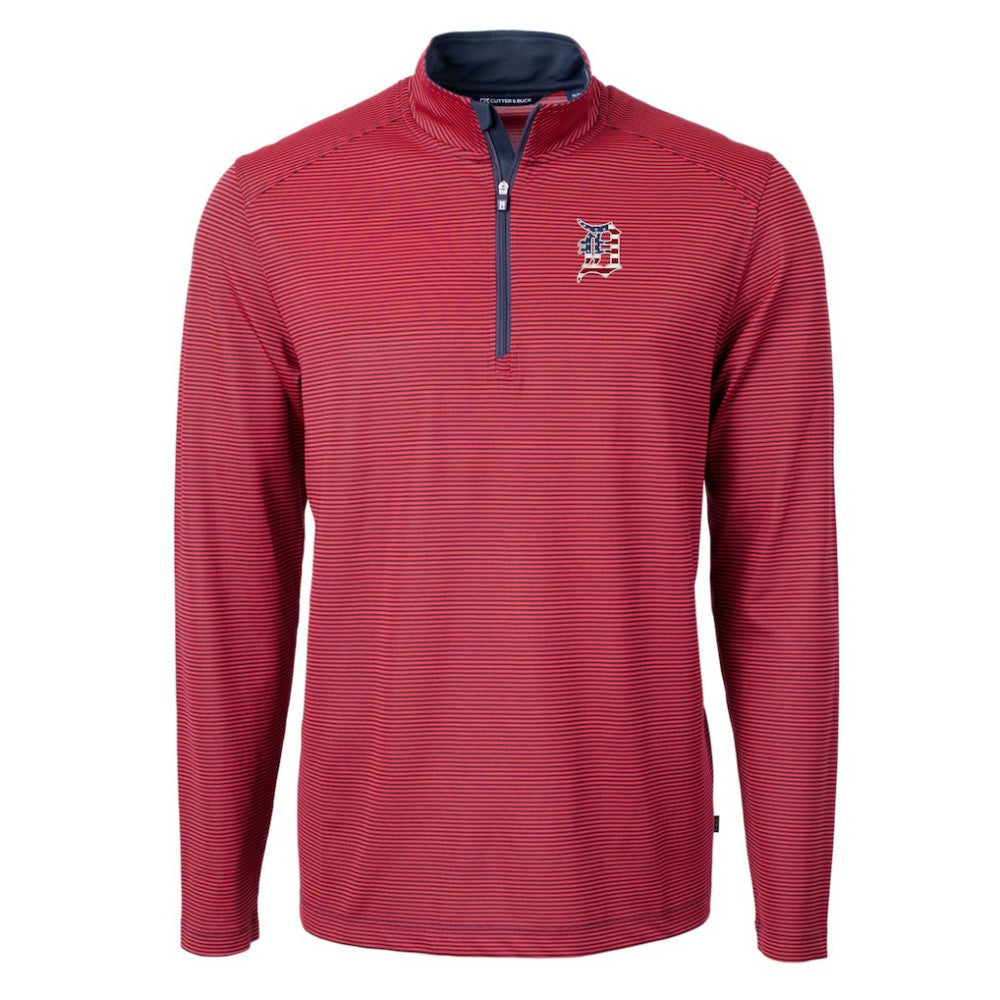 MLB Detroit Tigers Cutter & Buck Americana Logo Virtue Eco Pique Stripe Recycled Quarter-Zip Pullover Top
